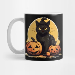 Retro Black Cat Halloween Pumpkin Costume Scary Spooky Night Mug